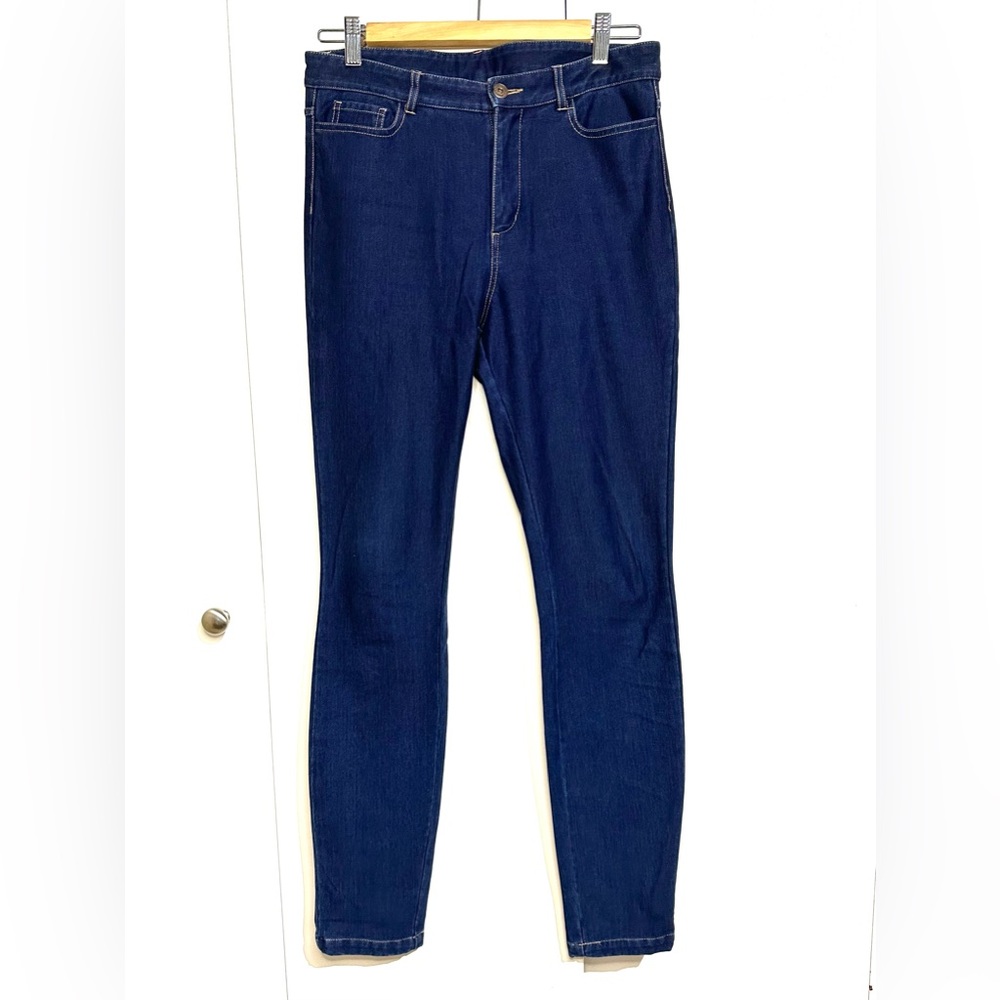 Max Mara royal blue denim jeans with brown stitching